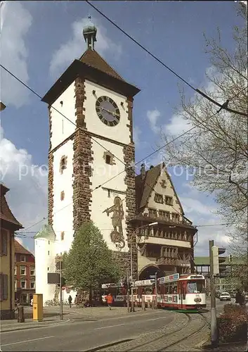 AK / Ansichtskarte Freiburg Breisgau Schwabentor mit Strassenbahn Kat. Freiburg im Breisgau