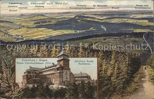 AK / Ansichtskarte Oberwiesenthal Erzgebirge Panorama mit Poehlberg Baerenstein Unterwiesenthal und Fichtelberg Unterkunftshaus Kat. Oberwiesenthal