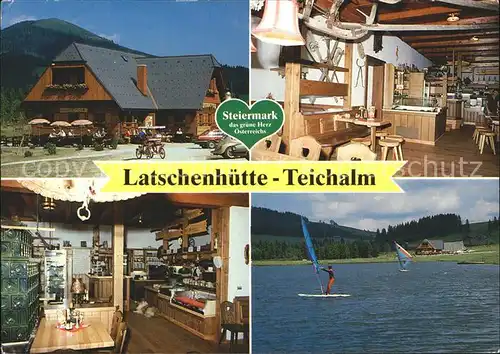 AK / Ansichtskarte Teichalm  Latschenhuette Gastraum See mit Surfern Kat. Fladnitz an der Teichalm