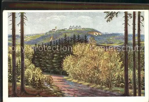 AK / Ansichtskarte Augustusburg Waldpartie Blick zum Schloss nach Original von W Klemm Kuenstlerkarte Kat. Augustusburg