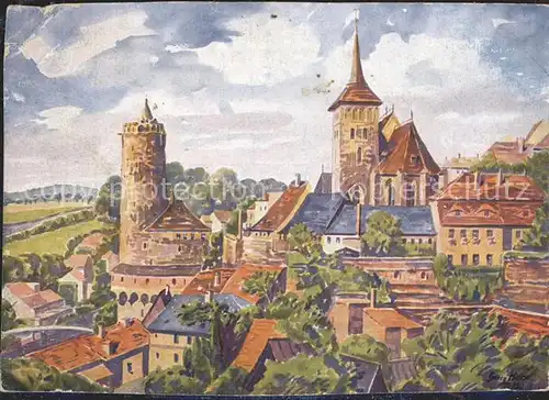 AK / Ansichtskarte Bautzen 1000jaehrige Stadt Alte Wasserkunst Michaeliskirche Aquarell Georg Heine Kuenstlerkarte Kat. Bautzen