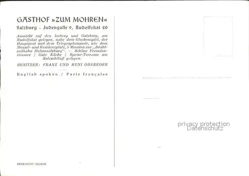 AK / Ansichtskarte Salzburg Oesterreich Kunigunde und Franz Obereder Besitzer des Gasthofes Zum Mohren / Salzburg /Salzburg und Umgebung