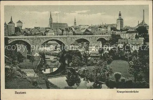 AK / Ansichtskarte Bautzen Kronprinzenbruecke Spree Altstadt Kirche Stempel Wollmann Sammlung Kat. Bautzen