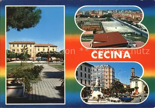 AK / Ansichtskarte Cecina Hotel Teilansicht Sportanlagen Tennis Strassenpartie Brunnen Kirche Kat. Cecina