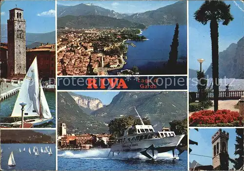 AK / Ansichtskarte Riva del Garda Turm Panorama Gardasee Segeln Catamaran Uferpromenade Kat. 