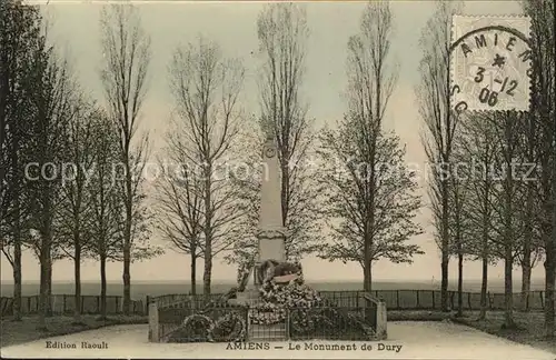 AK / Ansichtskarte Amiens Monument de Dury Stempel auf AK Kat. Amiens