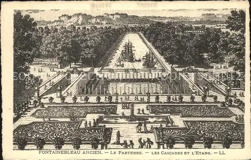 AK / Ansichtskarte Ancien Fontainebleau Le Parterre Les Cascades et l Etang Gravure Kuenstlerkarte