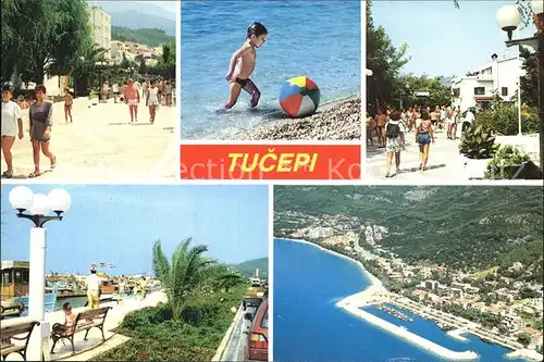 AK / Ansichtskarte Tucepi Promenade Strand Kind Wasserball Fliegeraufnahme Kat. Kroatien