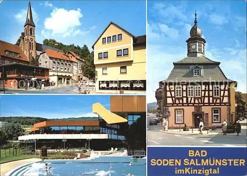 AK / Ansichtskarte Bad Soden Salmuenster Kirche Fachwerkhaus Schwimmbad Kat. Bad Soden Salmuenster