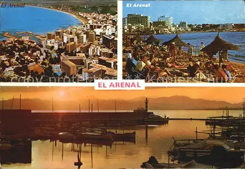 AK / Ansichtskarte El Arenal Mallorca Fliegeraufnahme Strand Hafen in der Abendsonne Kat. S Arenal