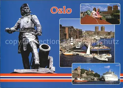 AK / Ansichtskarte Oslo Norwegen Statuen av Tordenskjold Havne Passagierschiff Kat. Oslo