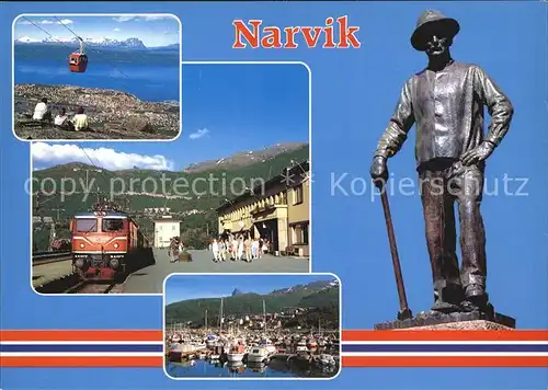 AK / Ansichtskarte Narvik Bergbahn Bahnhof Eisenbahn Statue Denkmal Hafen Kat. Narvik