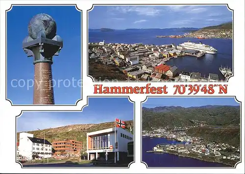 AK / Ansichtskarte Hammerfest Meridianstein Panorama Blick ueber den Hafen Kat. Hammerfest