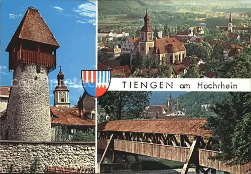 AK / Ansichtskarte Tiengen Waldshut Viertaelerstaedtchen Storchenturm Holzbruecke Kirche Kat. Waldshut Tiengen