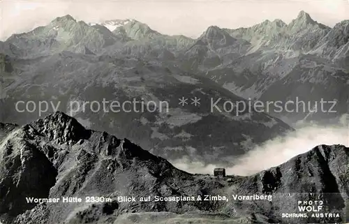 AK / Ansichtskarte Wormserhuette Blick auf Scesaplana und Zimba Alpenpanorama Kat. Tschagguns Vorarlberg