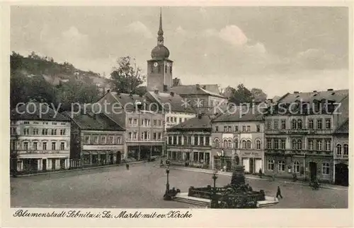 AK / Ansichtskarte Sebnitz Blumenstadt Markt evangelische Kirche Kat. Sebnitz