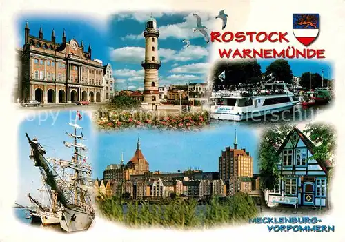 AK / Ansichtskarte Warnemuende Ostseebad Leuchtturm Fahrgastschiff Alter Strom Altstadt Segelschiff Moewen Kat. Rostock