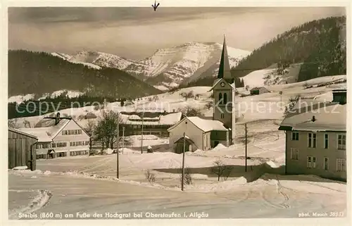 AK / Ansichtskarte Steibis Ortsansicht mit Kirche Winterpanorama mit Hochgrat Allgaeuer Alpen Kat. Oberstaufen