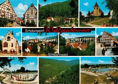 AK / Ansichtskarte Waldprechtsweier Fachwerkhaeuser Kirche Schwimmbad  Kat. Malsch