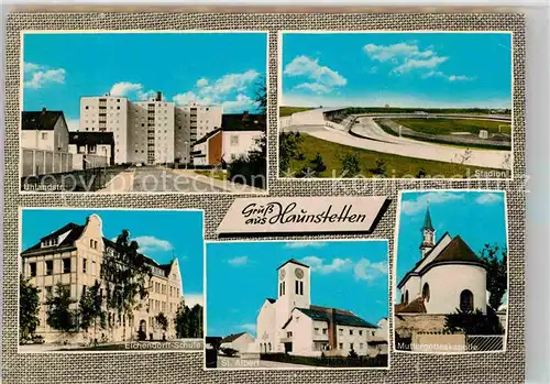 AK / Ansichtskarte Haunstetten Augsburg Uhlandstrasse Sankt Albert Kirche Muttergotteskapelle Stadion Kat. Augsburg