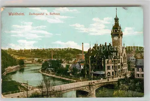 AK / Ansichtskarte Waldheim Sachsen Zschopau Rathaus Bruecke Kat. Waldheim Sachsen