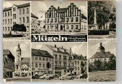 AK / Ansichtskarte Muegeln Oschatz Postsaeule Schloss Ruhetal Volksgut Karl Marx Stadt Rathaus Kat. Muegeln Oschatz