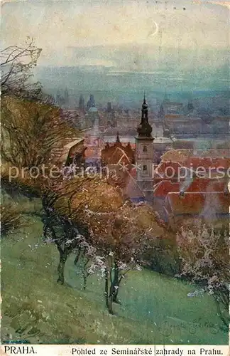AK / Ansichtskarte Praha Prahy Prague Pohled z Seminarske zahrady na Prahu Kuenstlerkarte Kat. Praha
