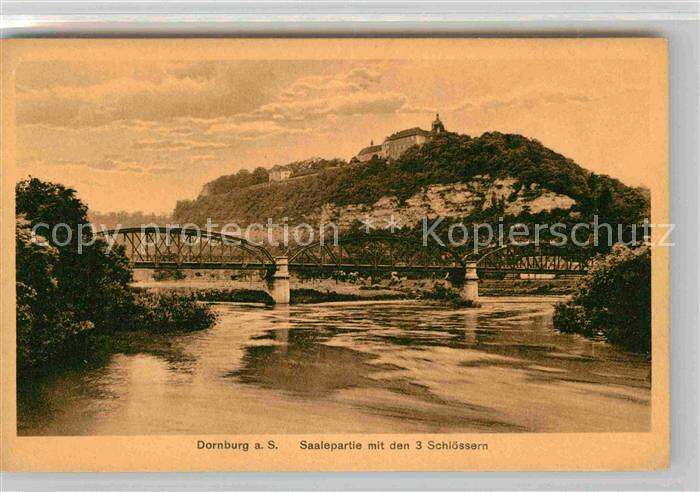 Dornburg Saale Karl Alexander Bruecke mit den drei Schloessern Kat