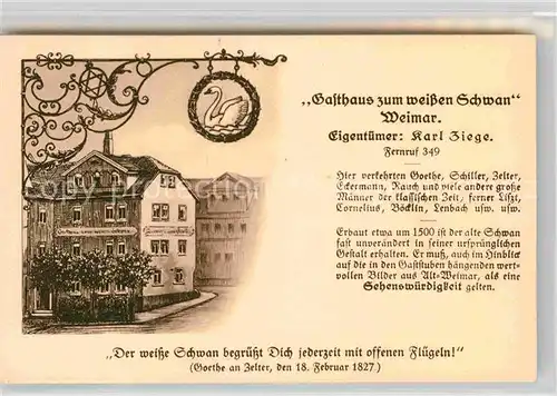 AK / Ansichtskarte Weimar Thueringen Gasthaus zum weissen Schwan Kat. Weimar