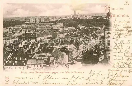 AK / Ansichtskarte Muenchen Blick vom Petersturm gegen das Maximilianeum Kat. Muenchen