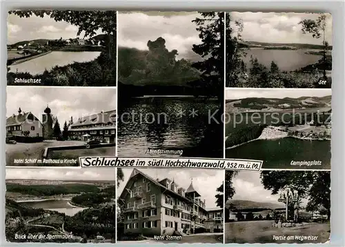 AK / Ansichtskarte Schluchsee Fliegeraufnahme Campingplatz Hotel Sternen See Wegweiser Kat. Schluchsee