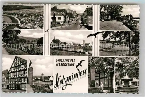 AK / Ansichtskarte Holzminden Weser Luftbild Panorama Brunnen Fachwerk Kat. Holzminden