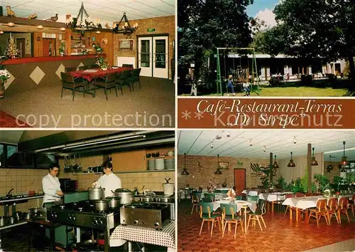 AK / Ansichtskarte Wijnjewoude Cafe Restaurant Terras De Strips Kueche Gastraum Spielplatz