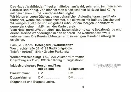 AK / Ansichtskarte Bad Koenig Odenwald Hotel Garni Waldfrieden  Kat. Bad Koenig