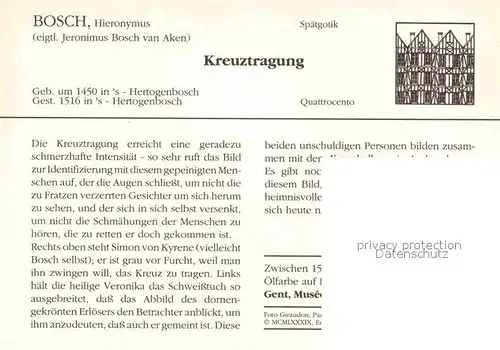 AK / Ansichtskarte Kuenstlerkarte Hieronymus Bosch Kreuztragung Spaetgotik 1505  Kat. Kuenstlerkarte