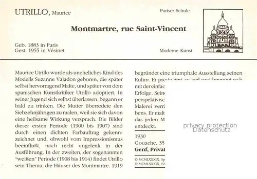 AK / Ansichtskarte Kuenstlerkarte Maurice Utrillo Montmartre Rue Saint Vincent 1930  Kat. Kuenstlerkarte