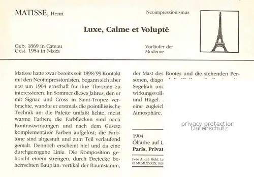 AK / Ansichtskarte Kuenstlerkarte Henri Matisse Luxe Calme et Volupte 1904 Neoimpressionismus Kat. Kuenstlerkarte