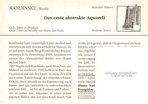AK / Ansichtskarte Kuenstlerkarte Wassily Kandinsky Das erste abstrakte Aquarell 1910 Kat. Kuenstlerkarte