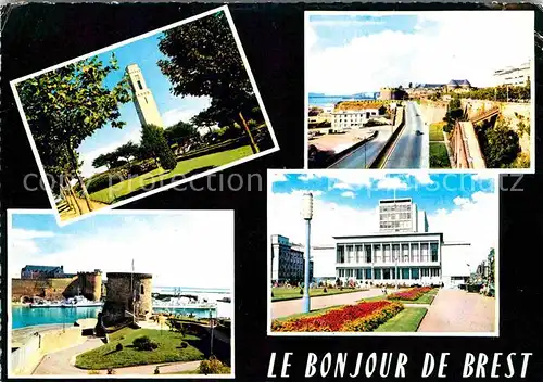 AK / Ansichtskarte Brest Finistere Monument Americain Rampe et le Cours d Ajot Chateau et la Tour Tanguy Hotel de Ville Kat. Brest