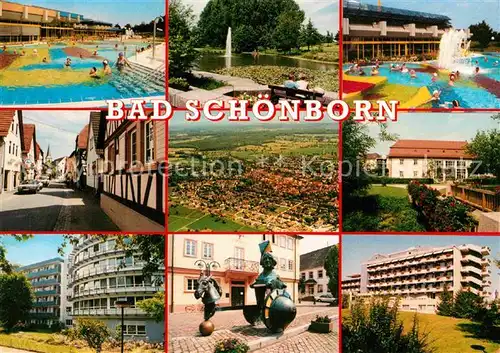 AK / Ansichtskarte Bad Schoenborn Thermal Schwefelbad Kurhotels Strassenpartie Denkmal Fliegeraufnahme Kat. Bad Schoenborn