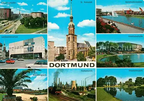 AK / Ansichtskarte Dortmund Kleppingstrasse Landesbibliothek Rombergpark Huettenwerk St Reinoldi Kirche Bahnhofsvorplatz Westfalenhalle Park Kat. Dortmund