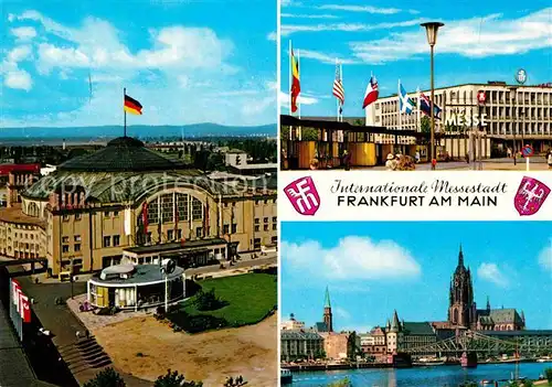 AK / Ansichtskarte Frankfurt Main Internationale Messestadt Fahnen Hauptbahnhof Dom Kat. Frankfurt am Main