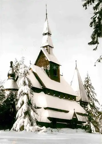 AK / Ansichtskarte Hahnenklee Bockswiese Harz Gustav Adolf Kirche Nordische Stabkirche im Winter Kat. Goslar