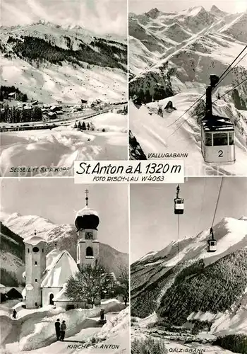 AK / Ansichtskarte St Anton Arlberg Wintersportplatz Alpen Vallugabahn Kirche Galzigbahn Bergbahn Kat. St. Anton am Arlberg