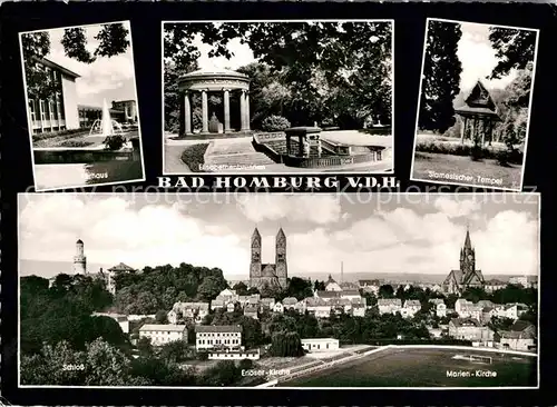 AK / Ansichtskarte Bad Homburg Kurhaus Elisabethenbrunnen Siamesischer Tempel Stadtbild mit Kirchen und Schloss Kat. Bad Homburg v.d. Hoehe