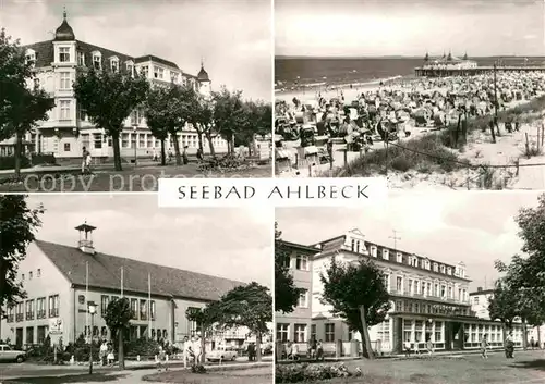 AK / Ansichtskarte Ahlbeck Ostseebad Strand Seebruecke FDGB Heim Bernhard Goering Ostseehotel Duenenstrasse Kat. Heringsdorf Insel Usedom