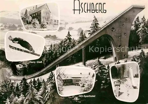 AK / Ansichtskarte Klingenthal Vogtland Grosse Aschberg Schanze Skispringer Harry Glass HO Sporthotel Jugendherberge Kat. Klingenthal Sachsen