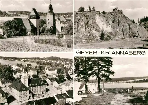 AK / Ansichtskarte Geyer Ortsansicht mit Kirche Binge Greifenbach Stauweiher Kat. Geyer