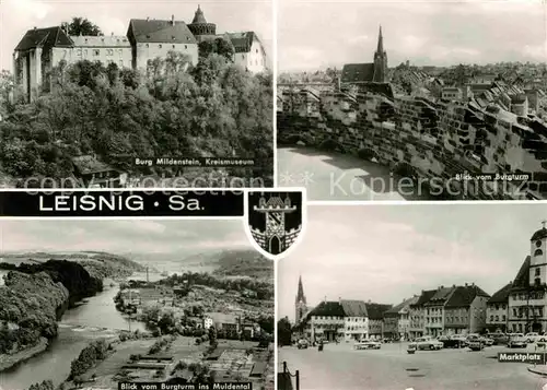 AK / Ansichtskarte Leisnig Burg Mildenstein Museum Stadtbild mit Kirche Marktplatz Panorama Muldental Kat. Leisnig