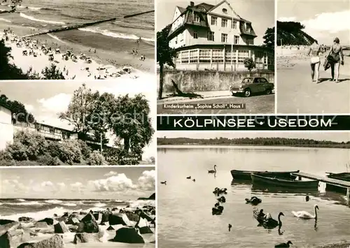 AK / Ansichtskarte Koelpinsee Usedom Kinderkurheim Sophia Scholl Strand HOG Seerose Schwaene Wasservoegel Kat. Usedom